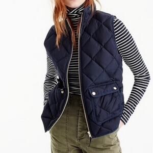 J. Crew Quilted Vest Size PXS Navy Blue Zip Up Sleeveless Snap Pockets Lined